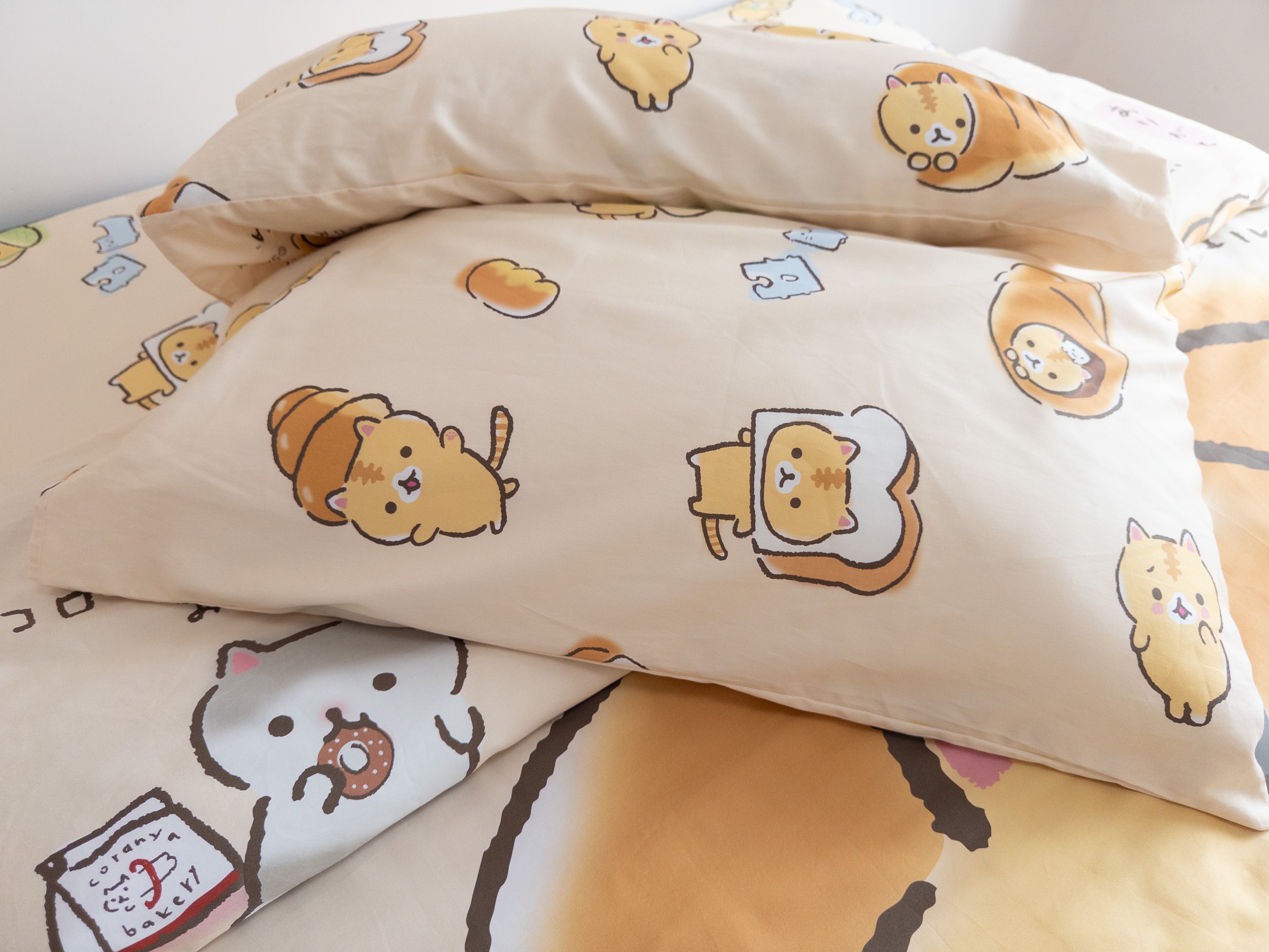Top Sheet + Pillowcase x 2|Gen. 2 Cotton|Coronya® Cats Bakery